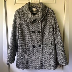 Preston & York Classic Black and White Pea Coat 40% wool